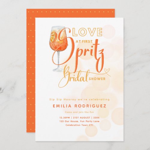 Love at First SPRITZ Modern Orange Bridal Shower Invitation