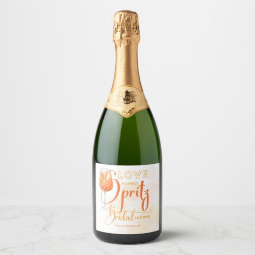 Love at First SPRITZ Modern Orange Bridal Shower Sparkling Wine Label