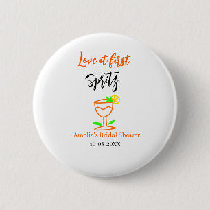 Love at first spritz orange black bridal shower gl button
