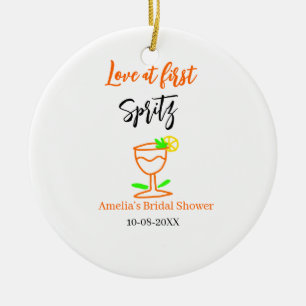 Love at first spritz orange black bridal shower gl ceramic ornament