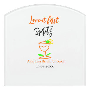 Love at first spritz orange black bridal shower gl door sign