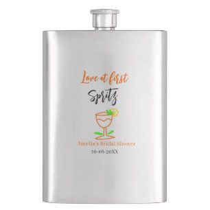 Love at first spritz orange black bridal shower gl flask