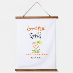 Love at first spritz orange black bridal shower gl hanging tapestry