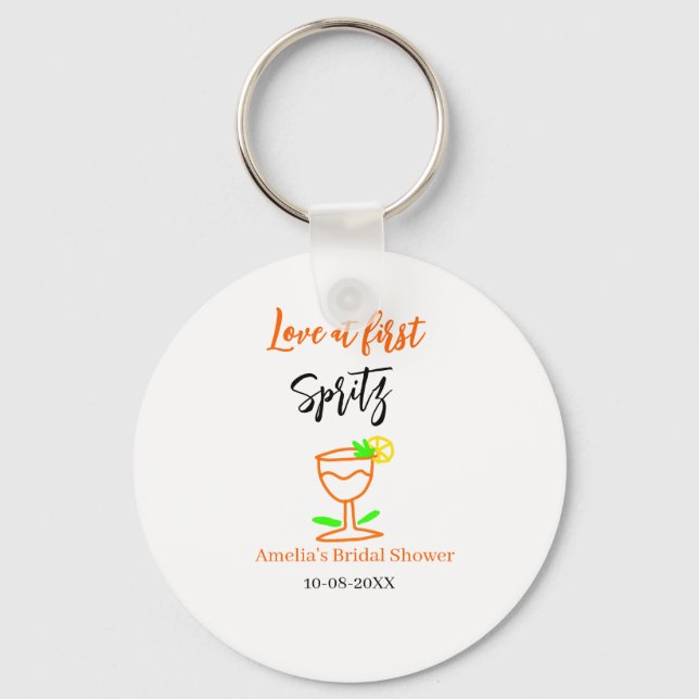 Love at first spritz orange black bridal shower gl keychain (Front)