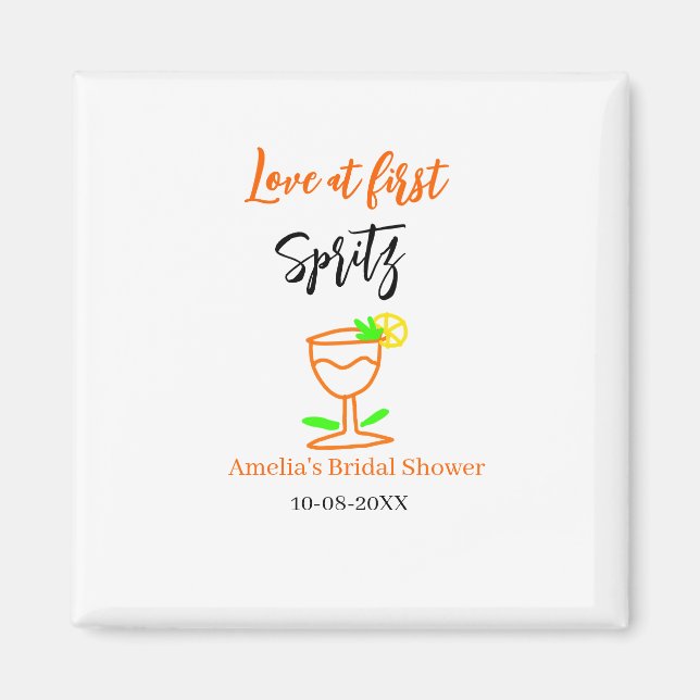 Love at first spritz orange black bridal shower gl magnet (Front)