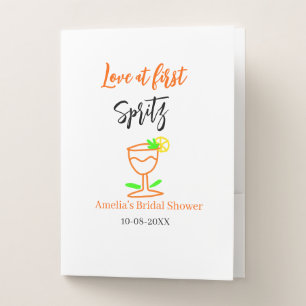 Love at first spritz orange black bridal shower gl pocket folder