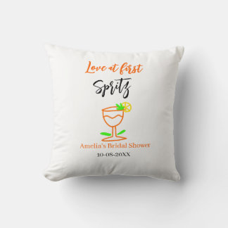 Love at first spritz orange black bridal shower gl throw pillow