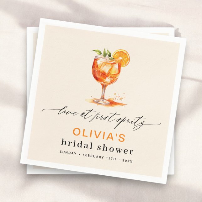 Love at First Spritz Orange Bridal Shower Napkins (Creator Uploaded)