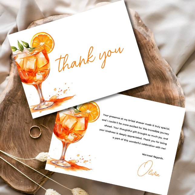 Love at First Spritz Orange Bridal Shower Thank You Card (Creator Uploaded)