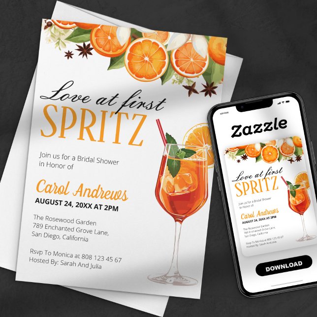 Love at First Spritz Orange Floral Bridal Shower Invitation (Creator Uploaded)