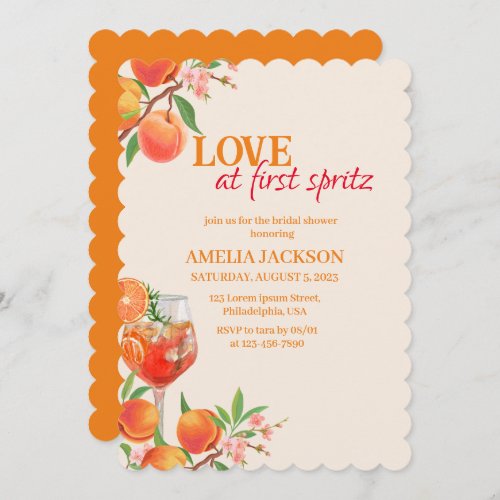 Love at first spritz orange floral Bridal shower Invitation