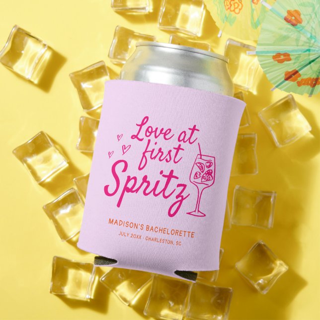 Love At First Spritz Pink Orange Bachelorette Can Cooler (In Situ Summer)