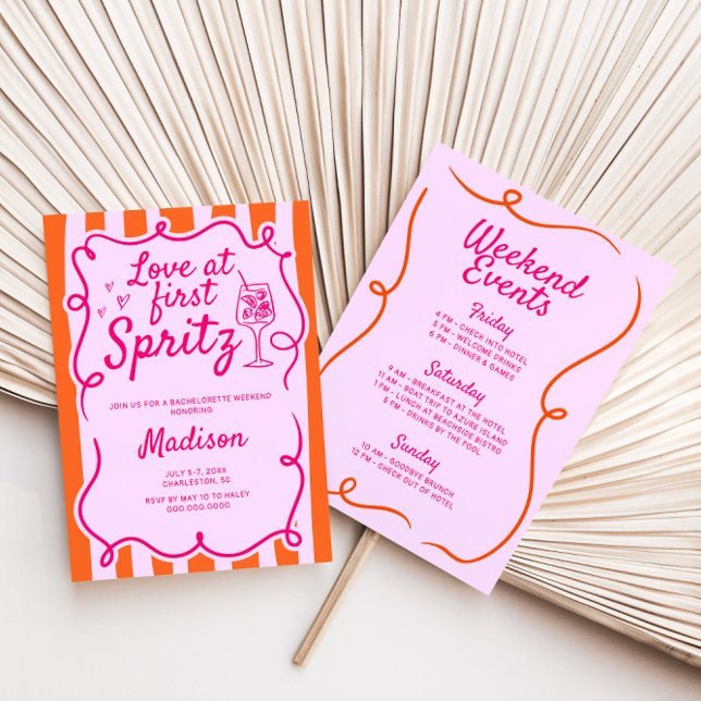 Love At First Spritz Pink Orange Bachelorette Invitation (Creator Uploaded)