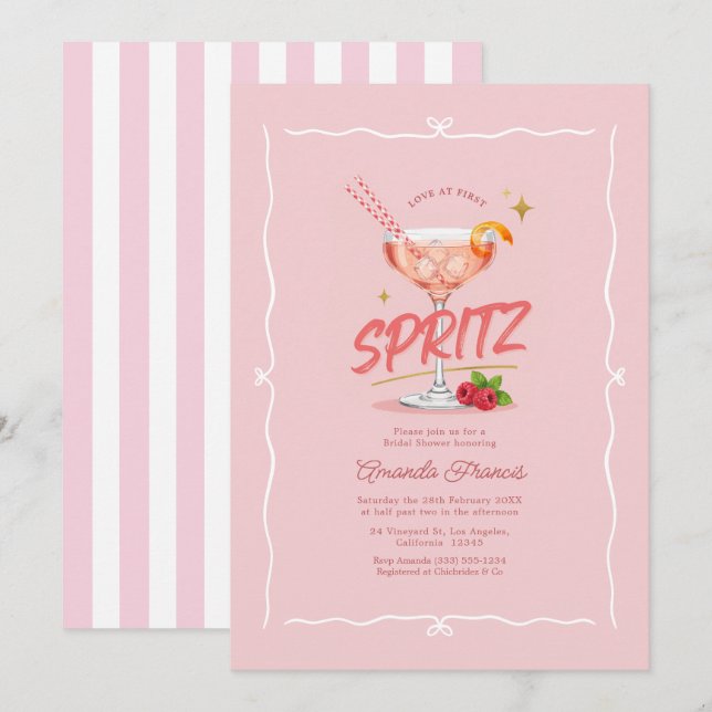 Love at First Spritz Pink Preppy Bridal Shower Invitation (Front/Back)