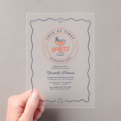 Love at First Spritz Preppy Acrylic Bridal Shower Invitations