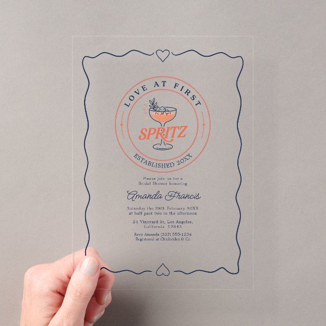 Love at First Spritz Preppy Acrylic Bridal Shower Invitations (Insitu (Handheld))