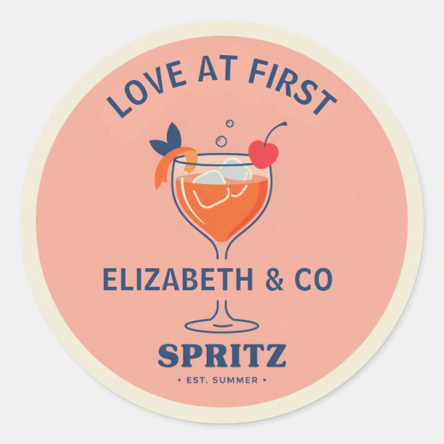 Love at First Spritz Preppy Bridal Shower Classic Round Sticker (Front)
