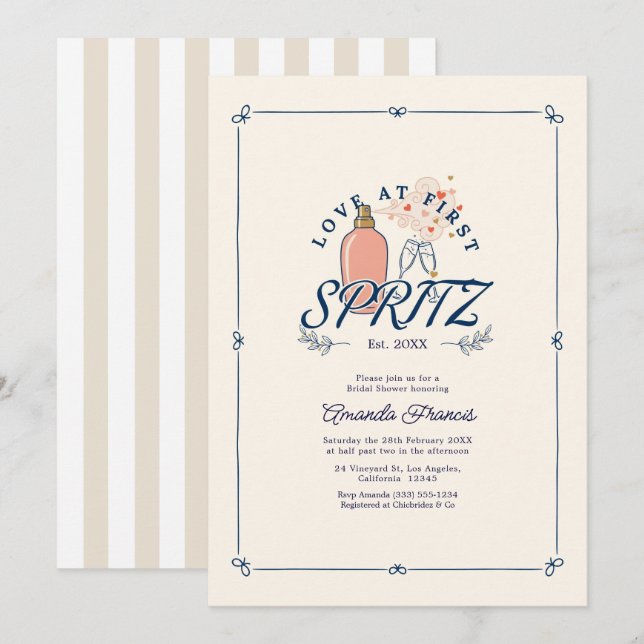 Love at First Spritz Preppy Bridal Shower Invitation (Front/Back)
