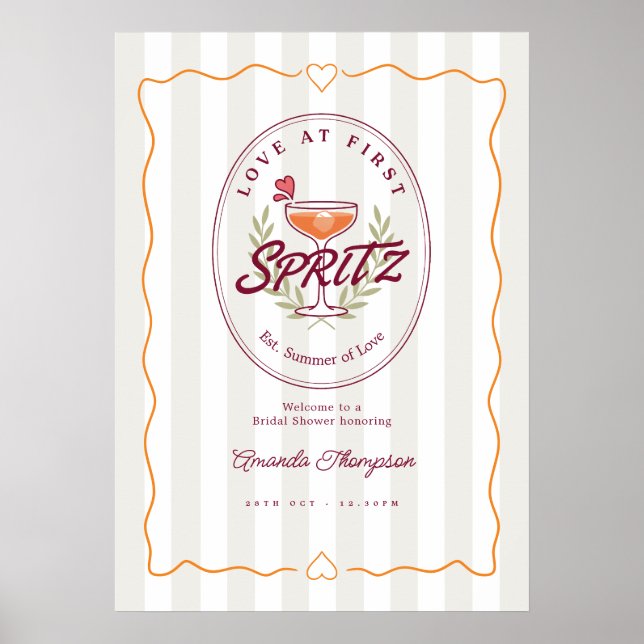Love at First Spritz Preppy Bridal Shower Welcome Poster (Front)