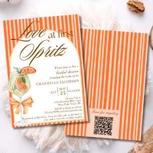 Love At First Spritz QR Code Orange Bridal Shower Invitation