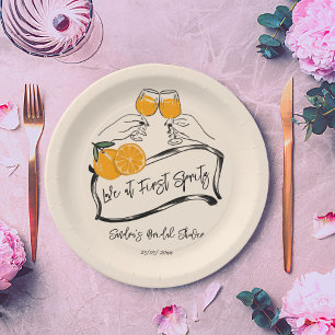 Love at first spritz retro orange bridal shower paper plates