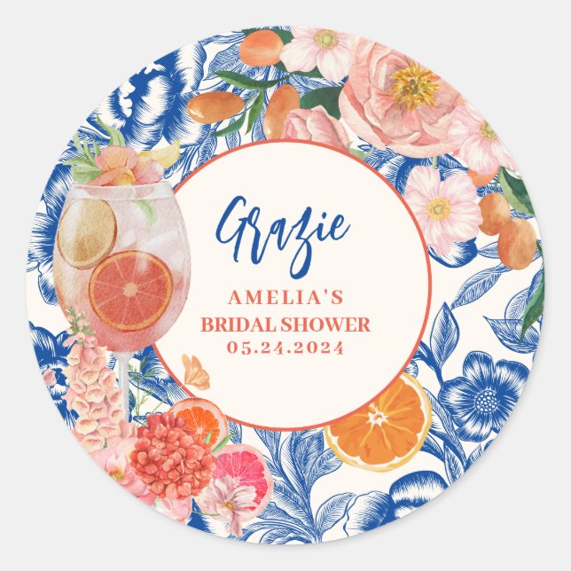 Love at first spritz summer  Bridal Shower  Classic Round Sticker (Front)