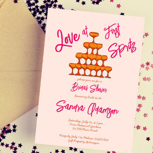 Love at first spritz tower sketch retro pink invitation