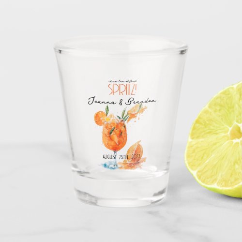 Love At First Spritz Watercolor Engagement Party Shot Glass