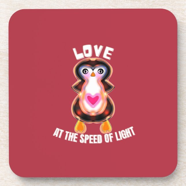 Love at the Speed of Light Penguin Gift Beverage Coaster (Front)