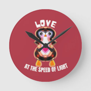Love at the Speed of Light Penguin Gift Round Clock