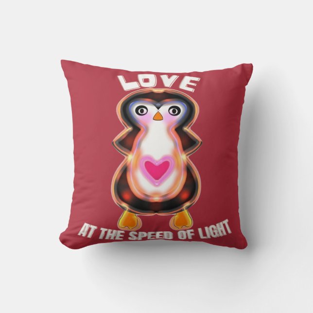 Love at the Speed of Light Penguin Gift Throw Pillow (Front)