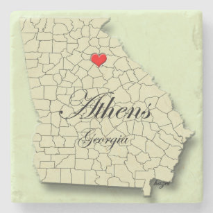 Love Athen, Georgia, Map, Marble Coasters