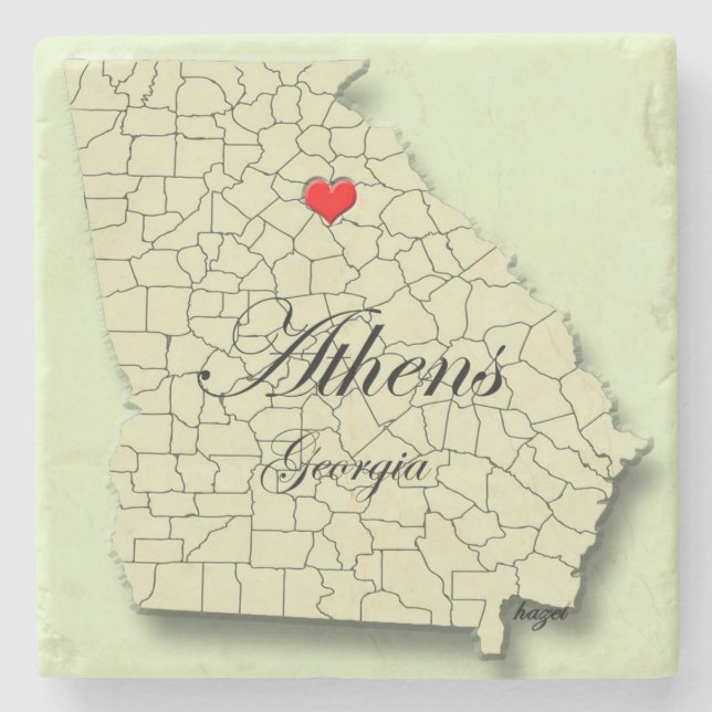 Love Athen, Georgia, Map, Marble Coasters (Front)