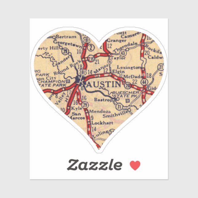 Love Austin Texas Vintage Map Sticker (Sheet)
