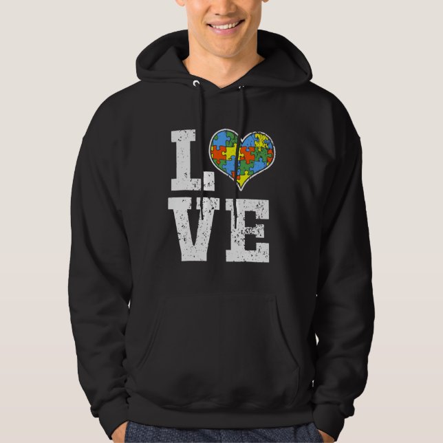 Love Autism Awareness For Kids Mom Dad Heart Autis Hoodie (Front)