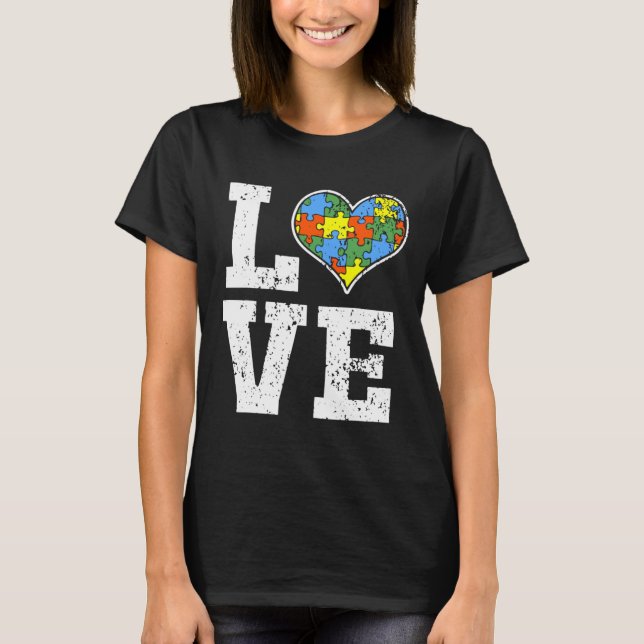 Love Autism Awareness For Kids Mom Dad Heart Autis T-Shirt (Front)