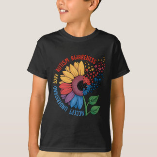 Love Autism Awareness Sunflower Puzzle Piece Quote T-Shirt