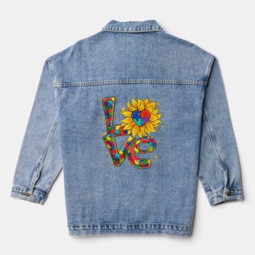 Love Autism Child Awareness Sunflower Choose Kindn Denim Jacket