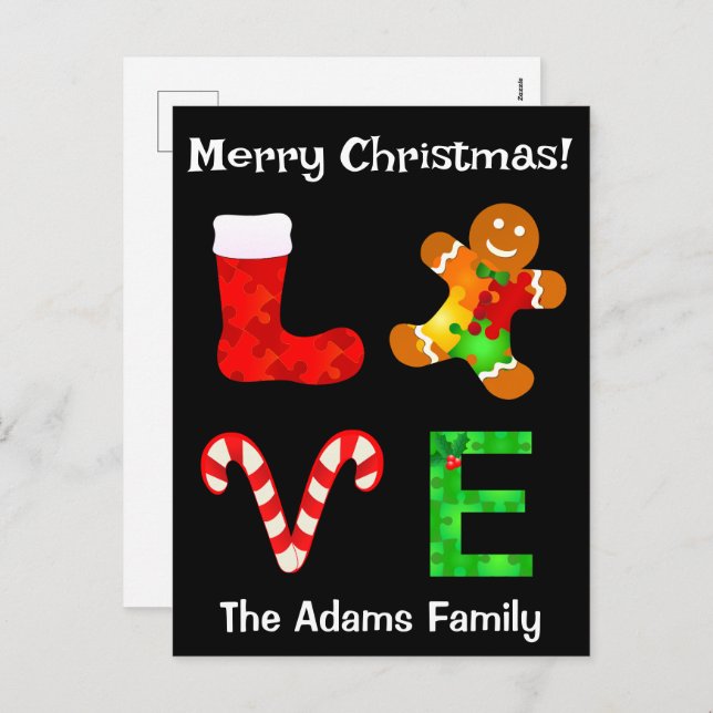 LOVE Autism Christmas Holiday Postcard (Front/Back)