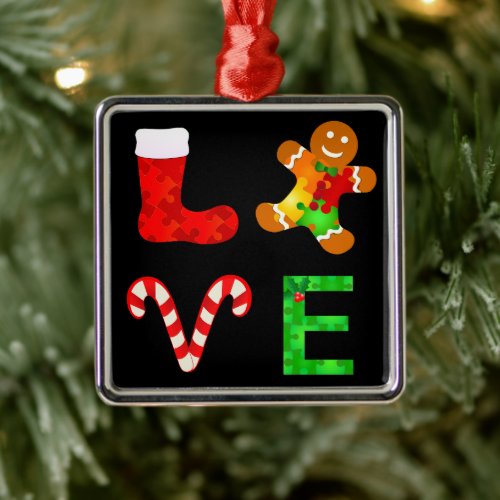 LOVE Autism Christmas Metal Ornament