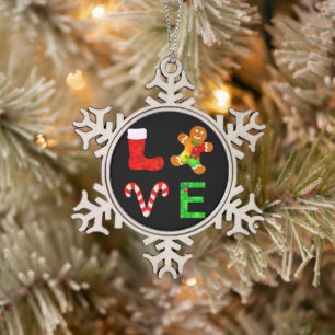 LOVE Autism Christmas Snowflake Pewter Christmas Ornament
