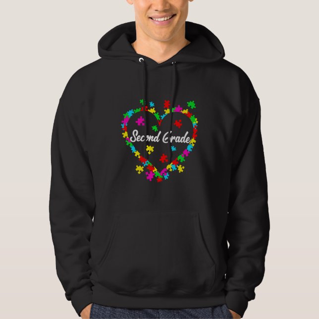Love Autism Second Grade Student Teacher Autism Aw Hoodie (Front)