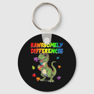 Love Autism T Rex Dinosaur Rawrsomely Different To Keychain