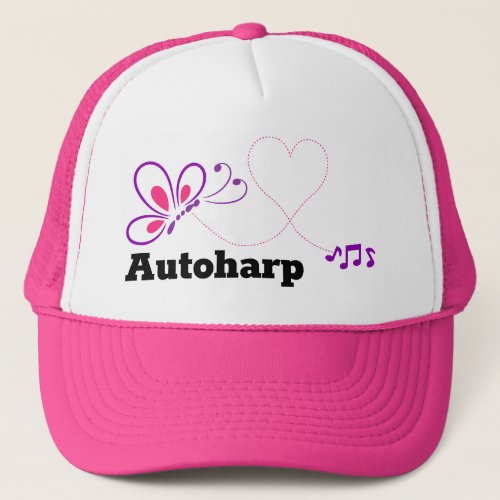 Love Autoharp Pink Purple Butterfly Heart Music Notes Trucker Hat