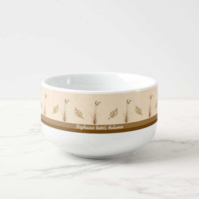 Love Autumn & Pampa Grass Gold Leaves Soup Mug (Front)