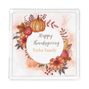 Love Autumn Rustic Thanksgiving Dinner Food Acrylic Tray