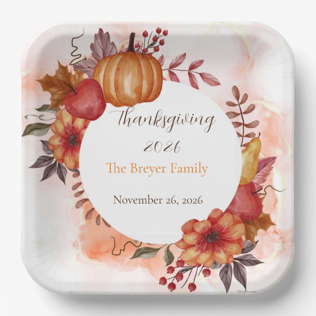 Love Autumn Thanksgiving Dinner  Paper Plates (Front)