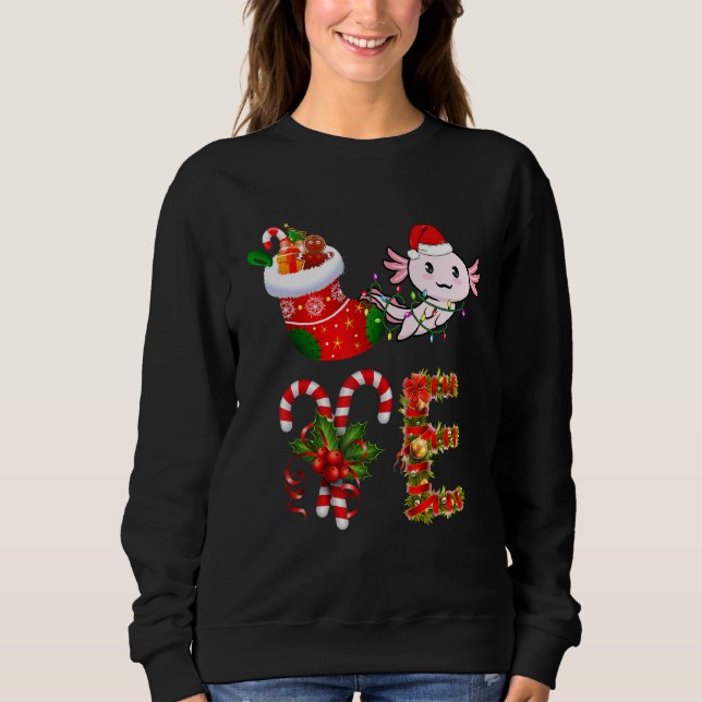 Love Axolotl Christmas Lights Led  Santa Hat Chris Sweatshirt (Front)