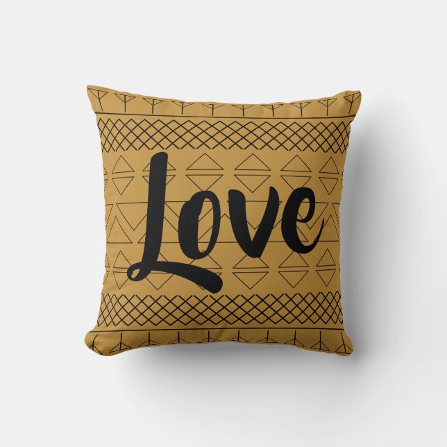 Love Aztec Pattern Print Geometric Southwest Ochre Throw Pillow (Front)