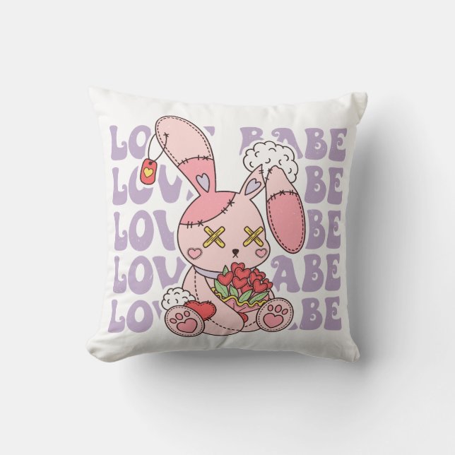 Love Babe Valentine Bunny Throw Pillow (Front)